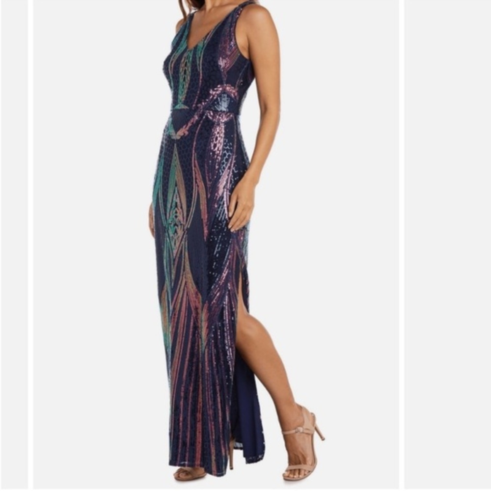 Nightway All Over Sequined Multi Color Full Length Dress Gown Size 6 NWT Gala